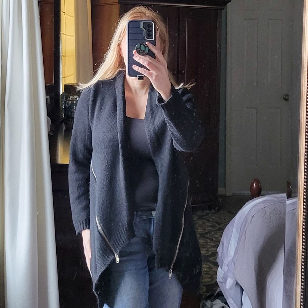 Millou Cardigan Sweater Small Black Open Waterfall, Zipper Detail, Career Casual